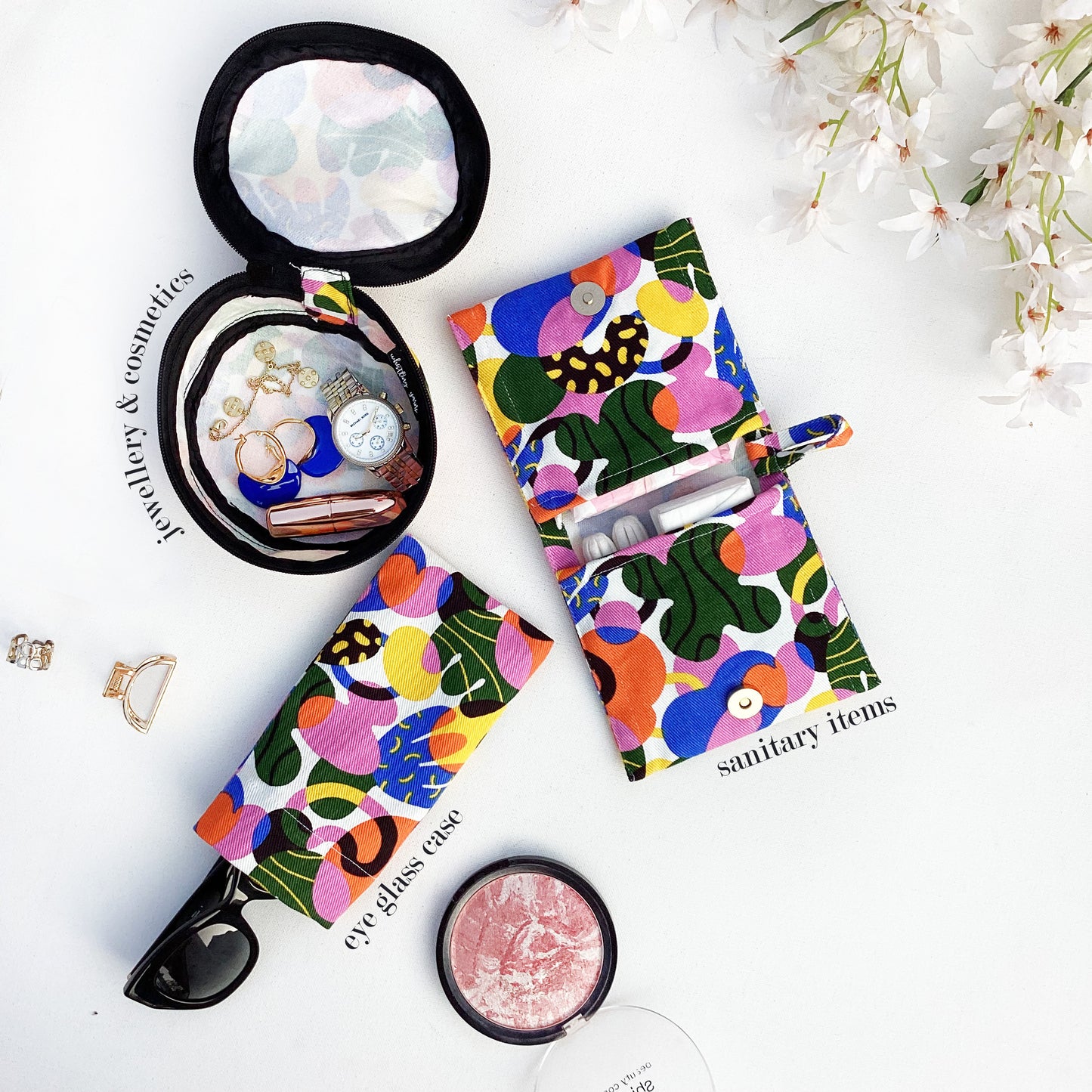 PERSONAL KIT for mini-vanity case, sanitary pouch, eyeglass case - Pack of 3