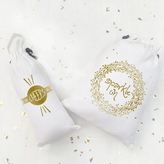 SHIMMER & SPARKLE BAGS {gold on white} - pack of 2