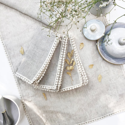 LINEN NAPKINS {pompom charm}  - set of 4